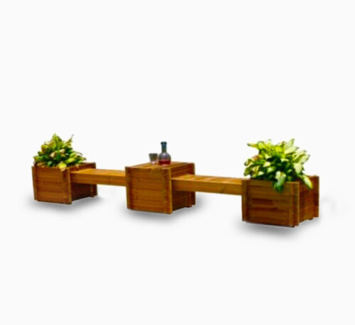 Long Garden Seating With Two Planter Boxes and Attached Table
