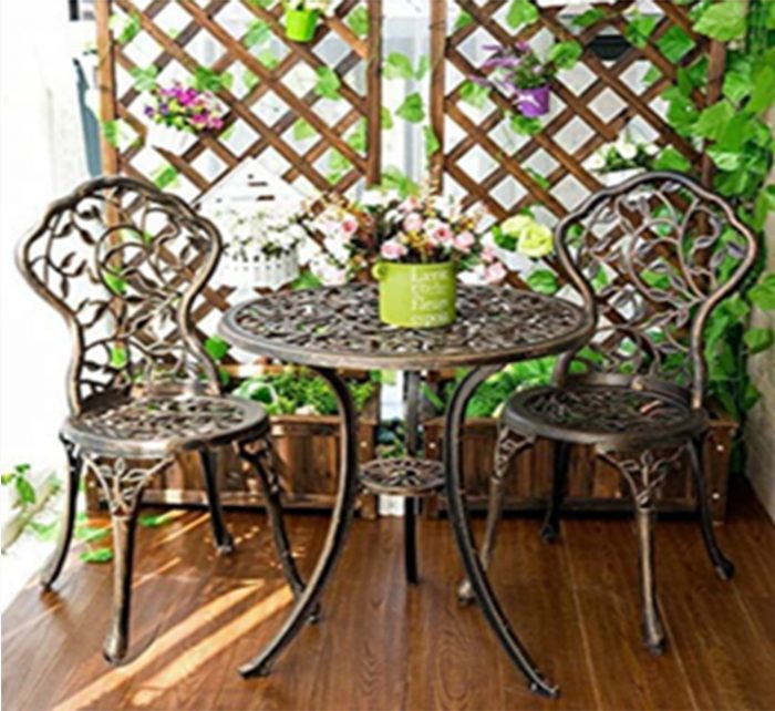 Brown Pattern Aluminium Chairs and Table Set